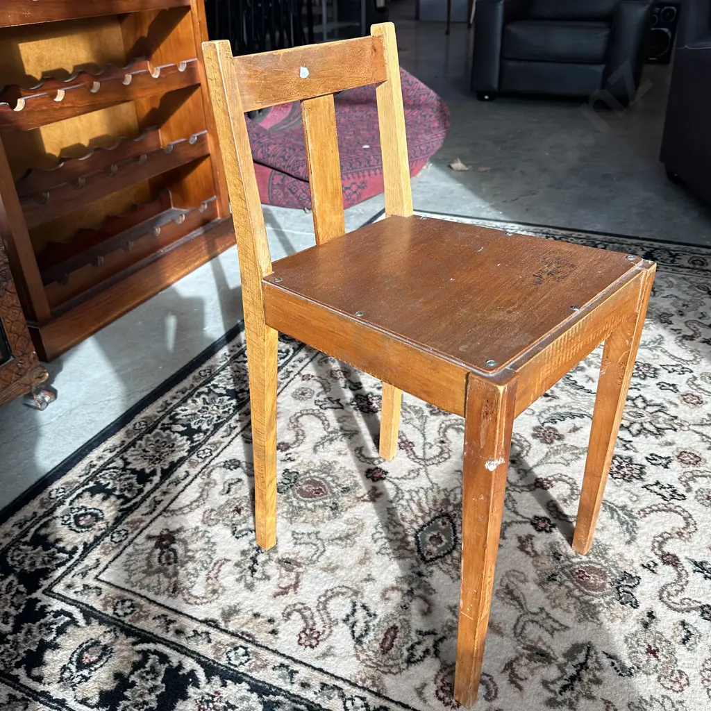 vintage wooden side chair with ply seat Image 1++