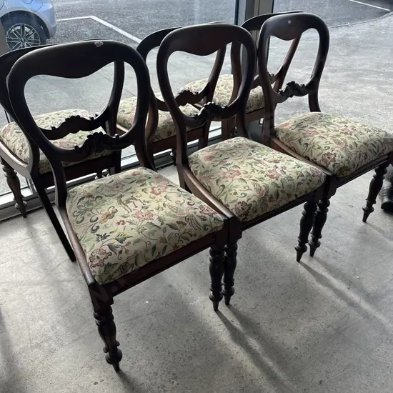 set of 6 antique recovered balloon back Mahogany dining chairs