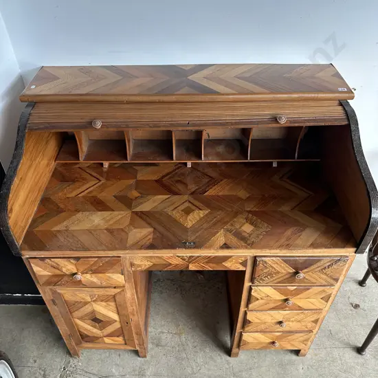 NZ sampler woods parquet style roll top desk