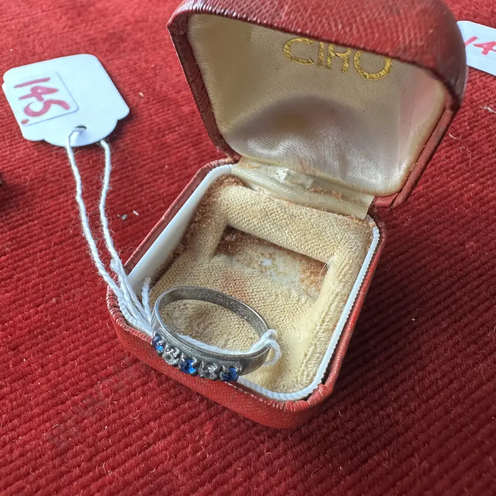 signed Sterling silver Saphire & Diamond ring Image 1++