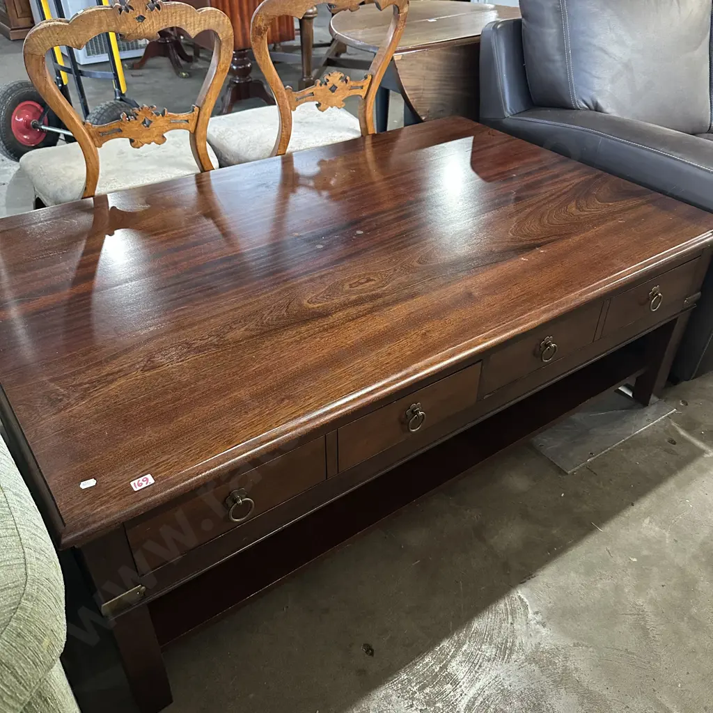 large solid Mahogany coffee table with drawers 1300 x 900 Image 1++