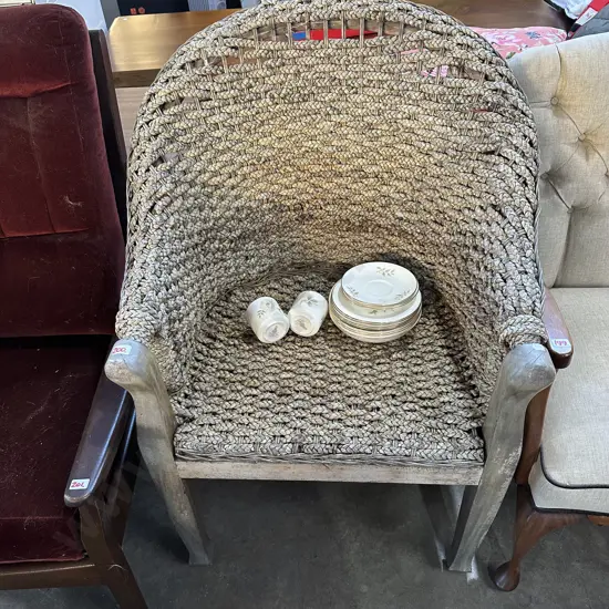 seagrass chair plus Royal Doulton china