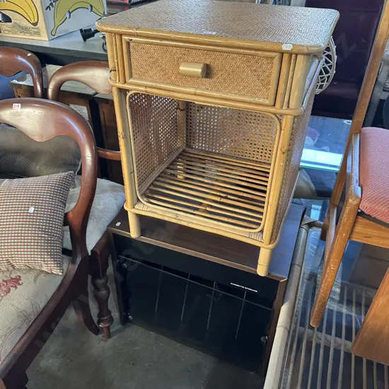 cane side table, and record cabinet