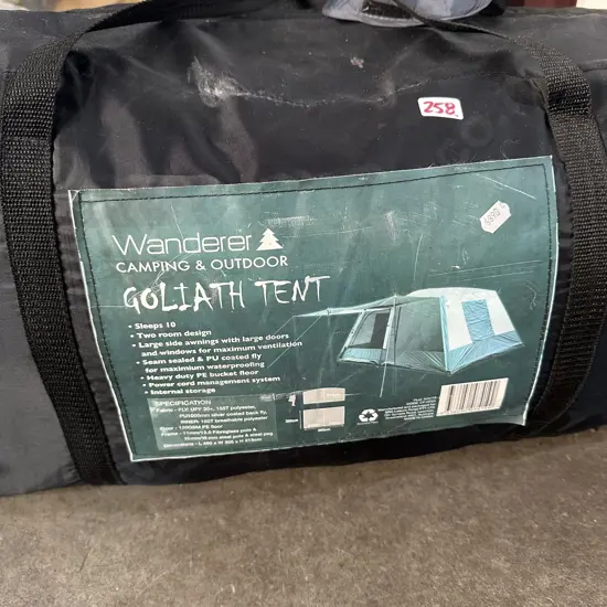 Goliath tent sleeps 10 - all complete in good condition apart from a repairable tear on a seem