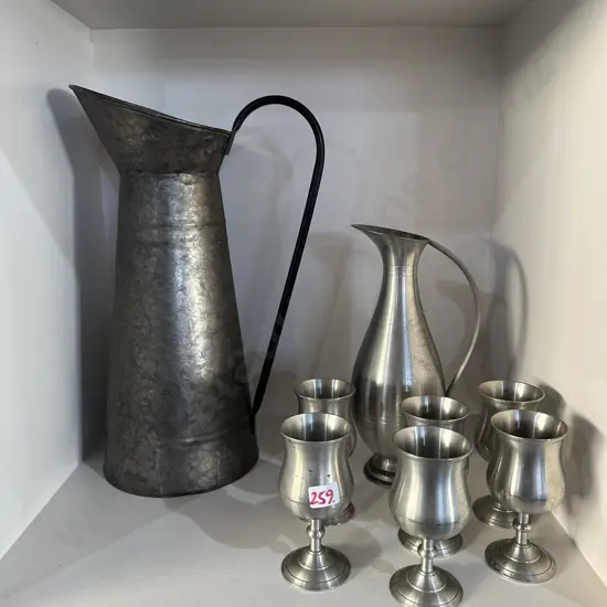 tin jug vase plus Pewter wine set