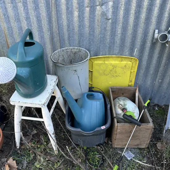 garden items plus wooden stool