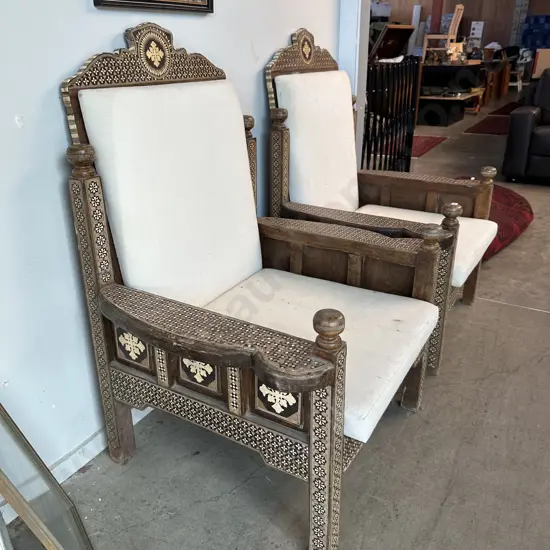 Pr of Syrian antique inlay chairs