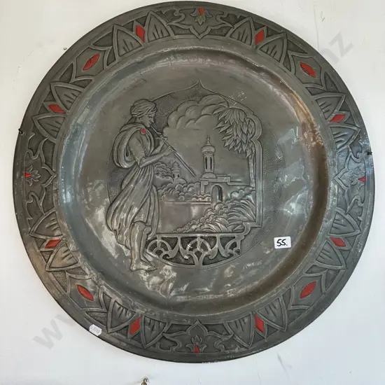 Tudor style vintage pewter wall plate