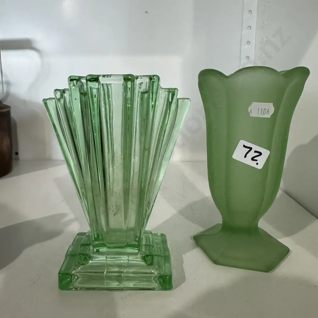 Uranium  glass Art Deco  vase & frosted glass vase Image 1++