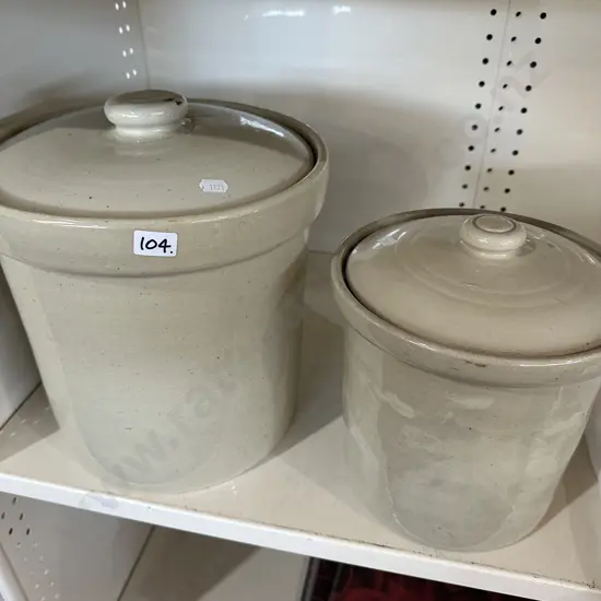 2 x lidded stone crock