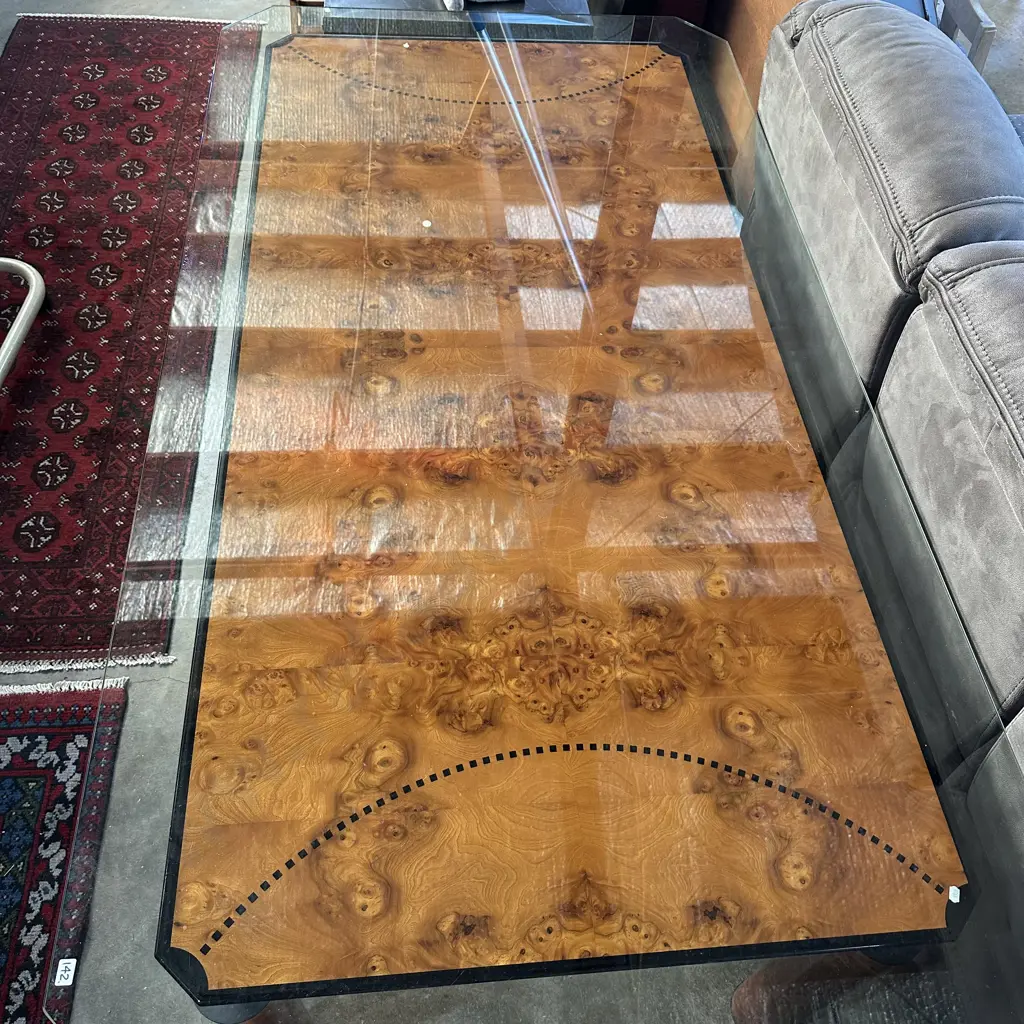Italian Opera Radica table 1860 x 900 plus protective glass top from Corniche Living (Auckland) Image 1++