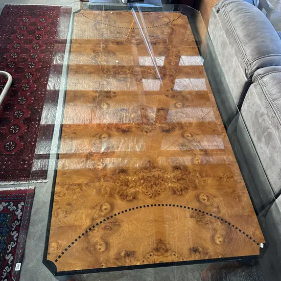 Italian Opera Radica table 1860 x 900 plus protective glass top from Corniche Living (Auckland)