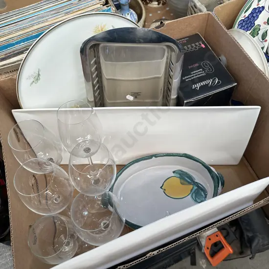 Boxed Champagne flute glasses and servers etc.