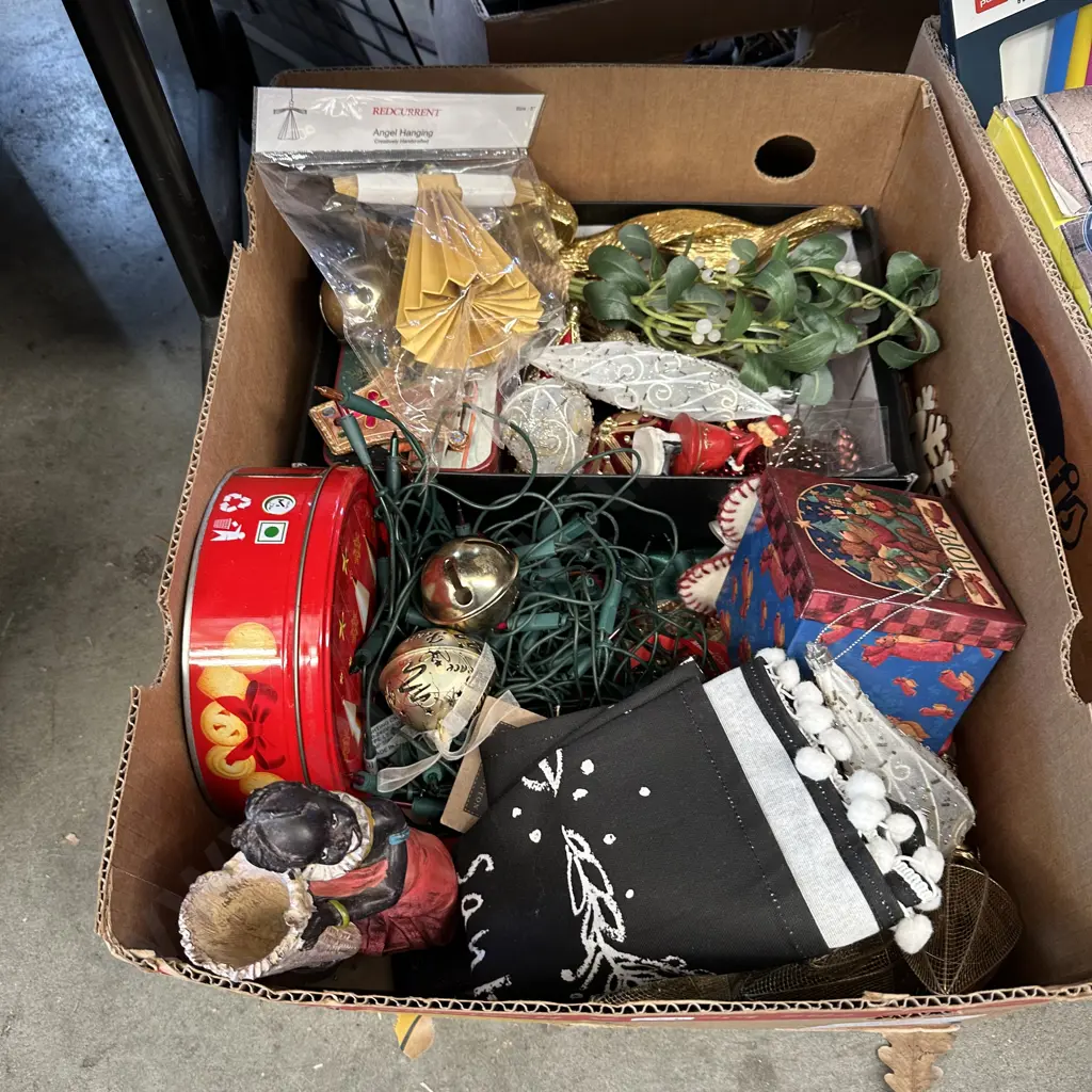 Box of christmas lights and ornaments etc. Image 1++