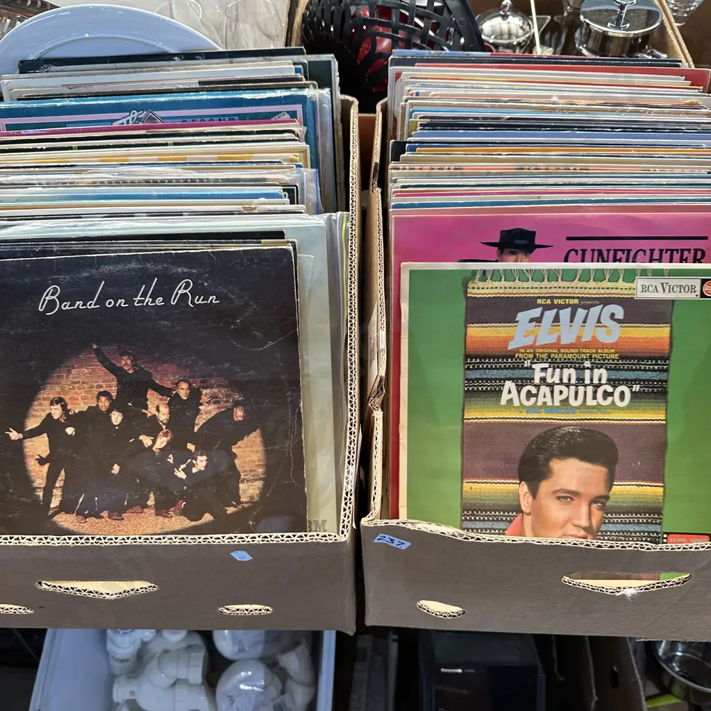 Two boxes of records including Paul McCartney and wings, Eric clapton and Elvis. Image 1++