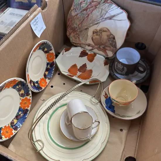 Box lot of collectable china including Clarice Cliff, Titian Ware etc.