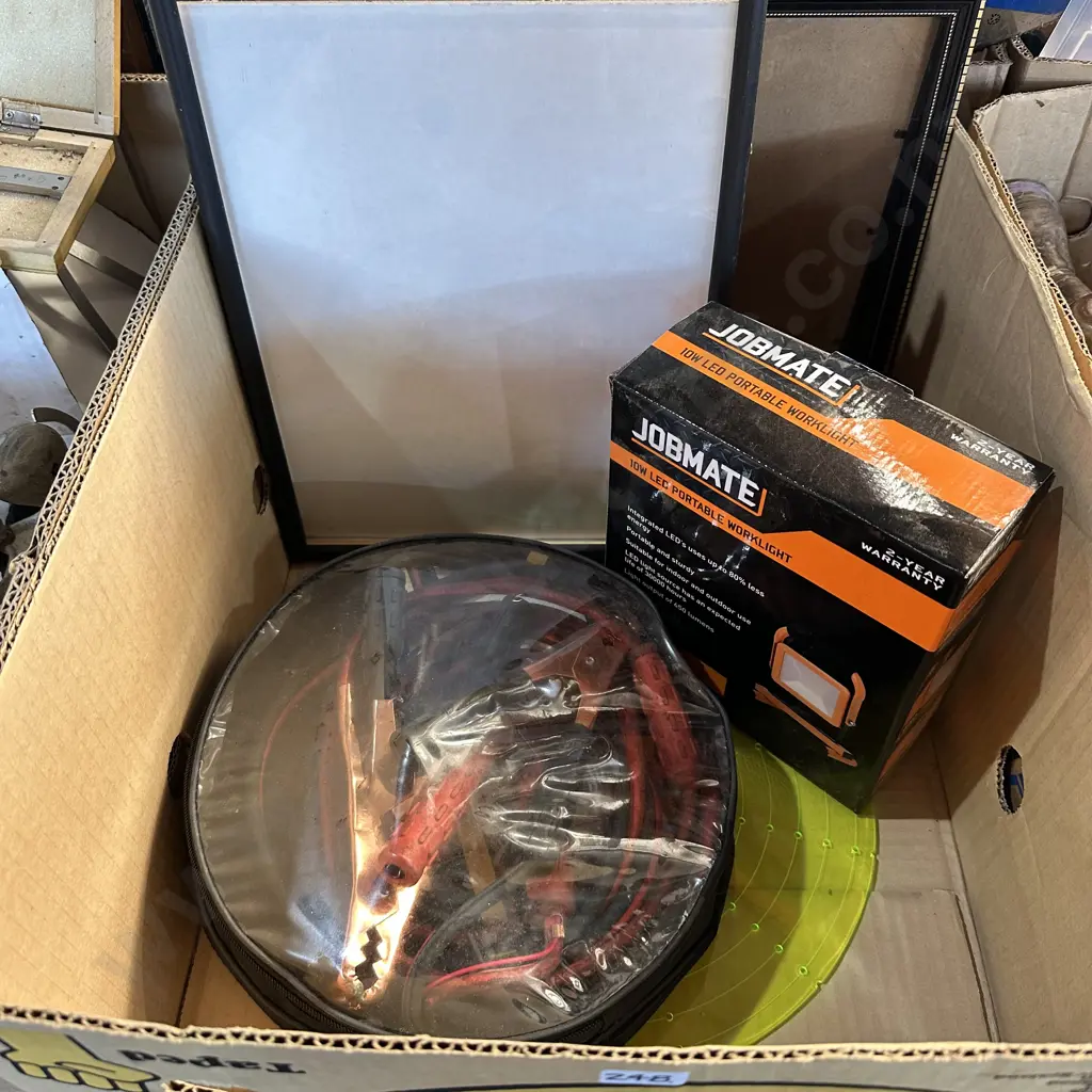Picture frames, jumper leads plus new LED portable worklight. Image 1++