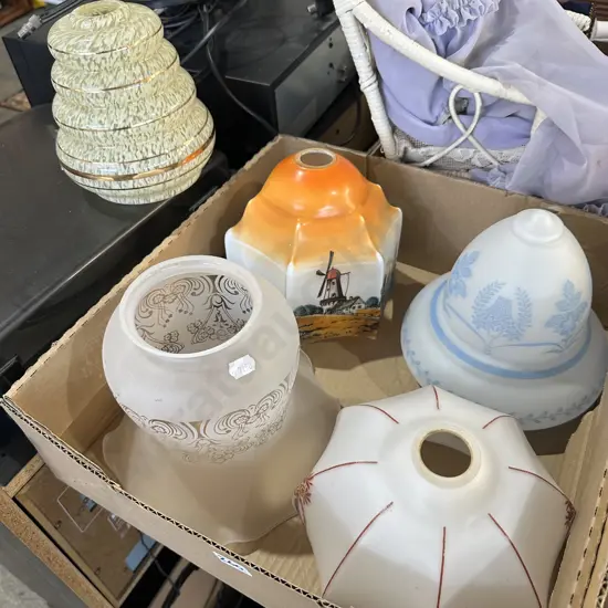 Box lot of assorted light shades.