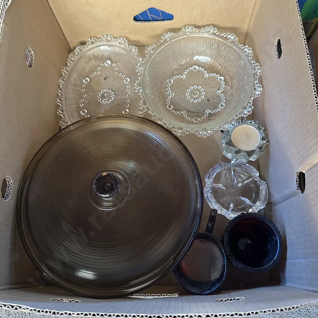 Box lot French Midcentury smoked glass Arcopal Fume lidded serving bowl etc. Image 1++
