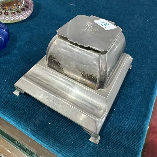 large Sterling silver ink well/pen stand (engraved & dated 1925)