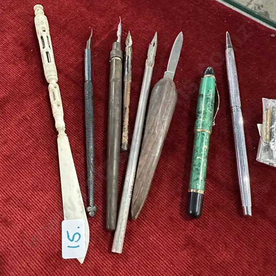 fountain pens, letter openers inc bone & wood carved, Sterling Silver