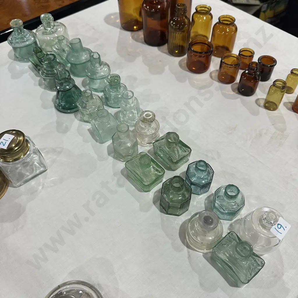 collection Green/Blue/clear glass ink wells & bottles Image 1++
