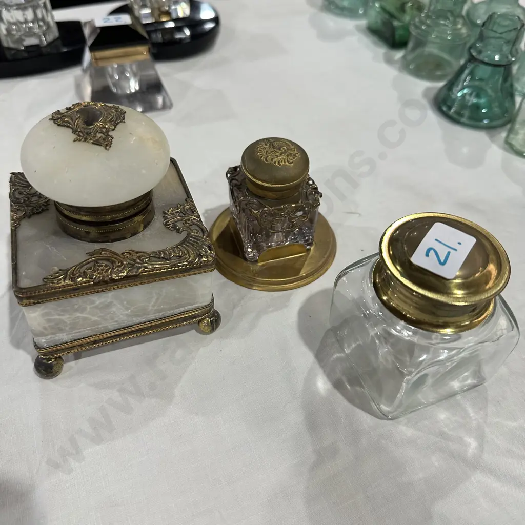 2 decorative & 1 glass ink wells Image 1++