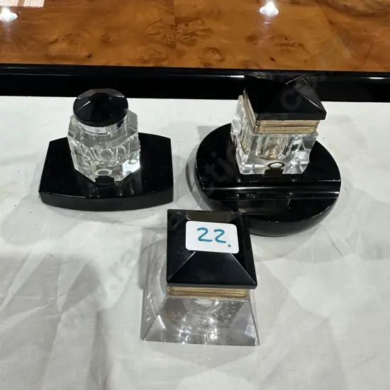 3 Art Deco glass ink wells