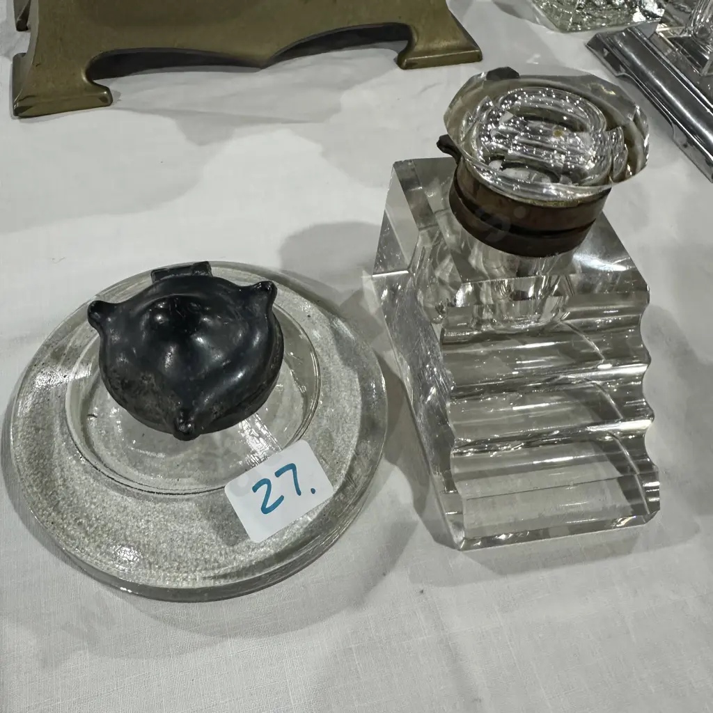 large glass inkwell stand & early inkwell Image 1++