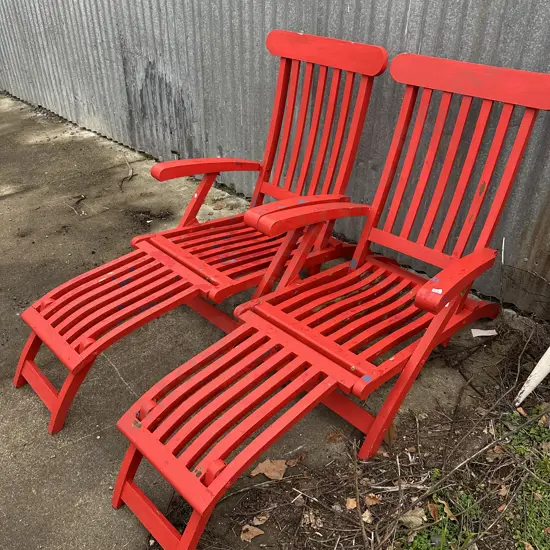 pr of painted ships deck chairs- average