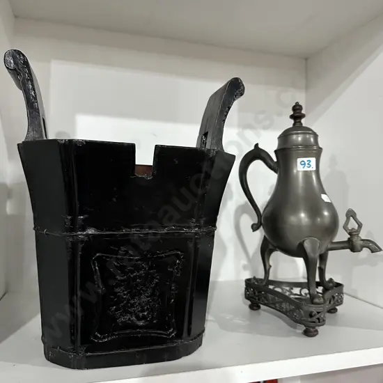 antique chinese wooden part teapot caddy plus Pewter urn