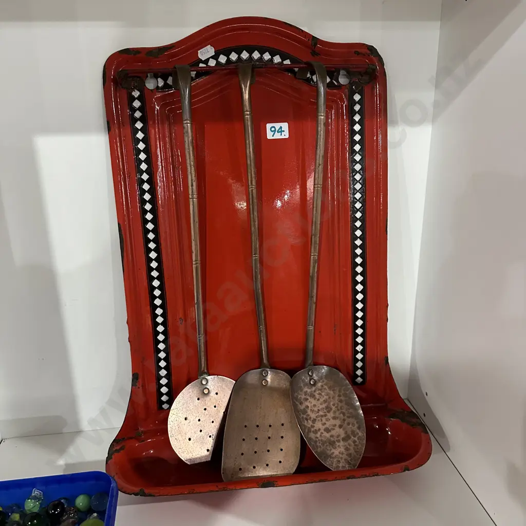 antique enamel holder & copper ladles Image 1++