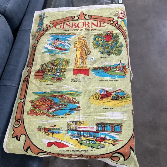 original hand-printed pure linen "Gisborne" tea towel