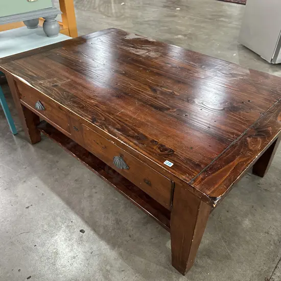 Pine coffee table with double sided drawers