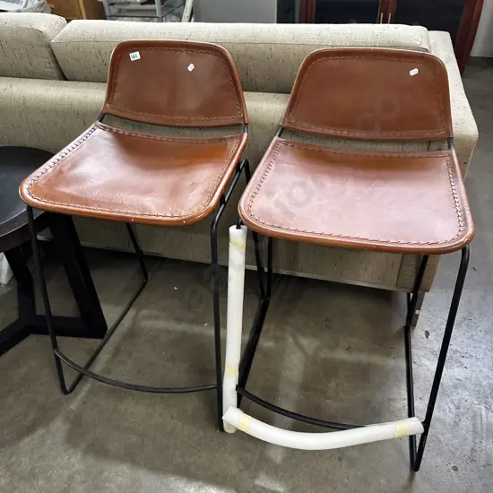 Pr leather bar stools