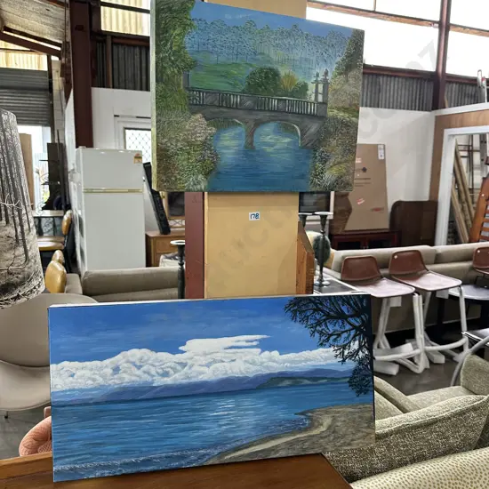 2 x paintings "Kuratau" & "Lincolnshire Bridge"
