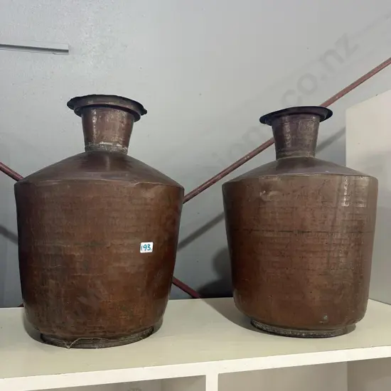 Pr large antique Indian Copper water containers "JUN"