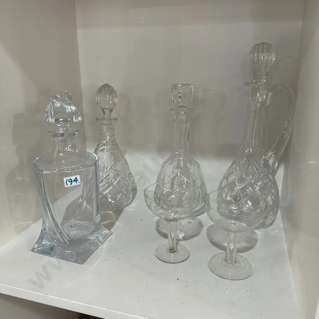 4 stopped decanters & 2 hollow stem champagnes Image 1++