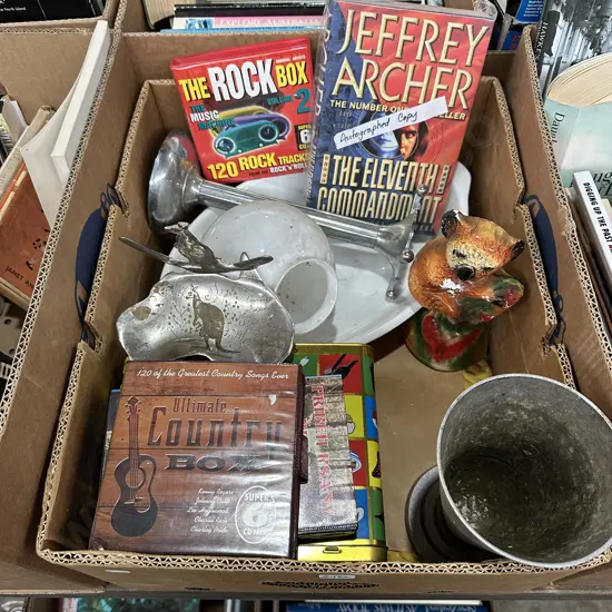 Box lot of assorted items.