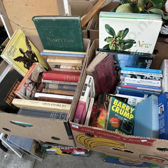 Two boxes of books including Barry Crump.