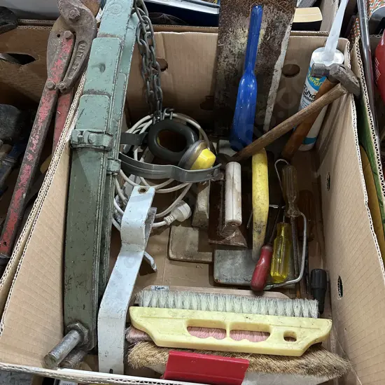 Box lot trailer anti-sway springs, trowels, small hammers etc.