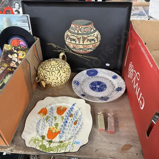 Tray, tea pot, plates etc.