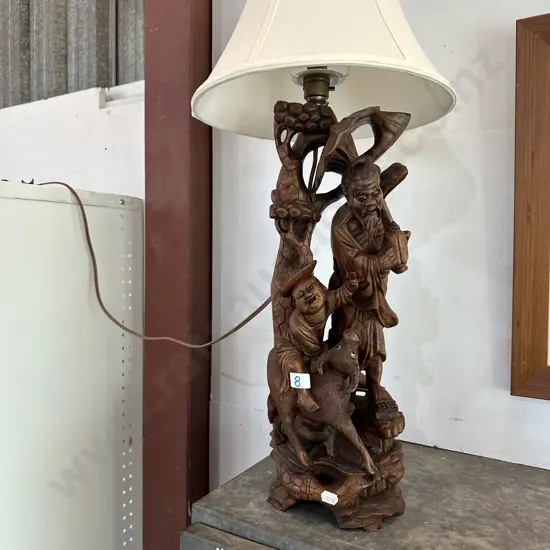 large carved wooden oriental lamp