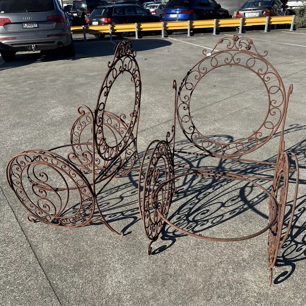 Pr of antique wrought iron garden chairs Image 1++