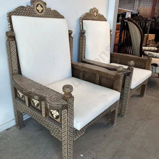 Pr of Syrian antique inlay chairs
