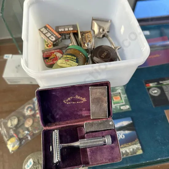 traveling shave set, Gillette blades case & other collectables