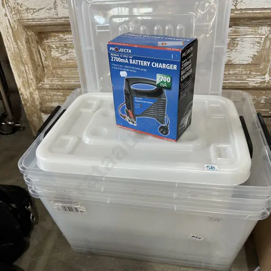 Battery charger plus (plastic bins lids dont fit)