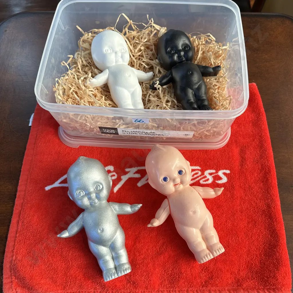 Original sideshow Kewpie doll plus three hand cast plaster dolls, from a single mould, then painted. Image 1++