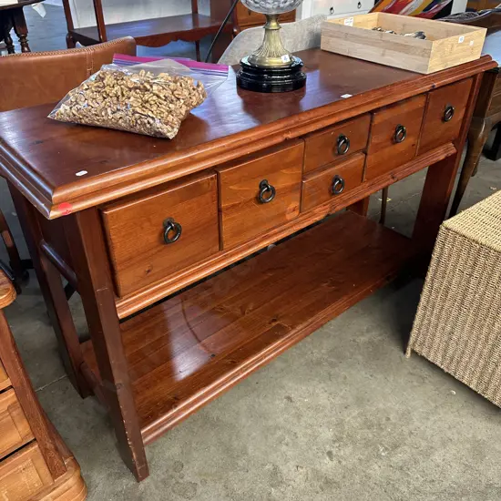 Solid Pine console table with drawers.