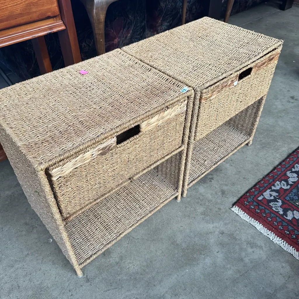 Pair of seagrass bedside drawers. Image 1++